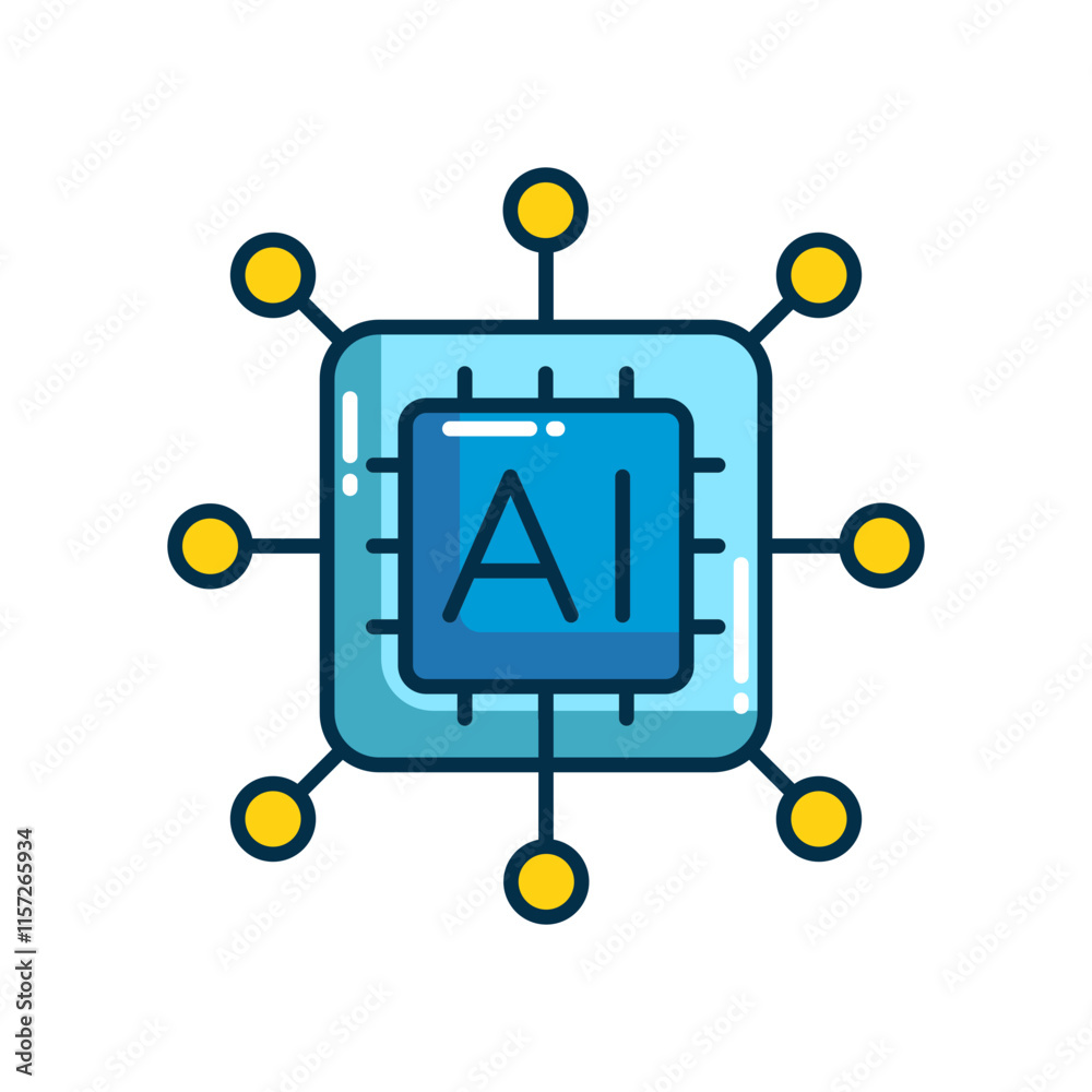 AI Chip Icon. AI Text and Connection Symbol for Neural Network Technology AI Chip Icon. AI Text and Connection Symbol for Neural Network Technology