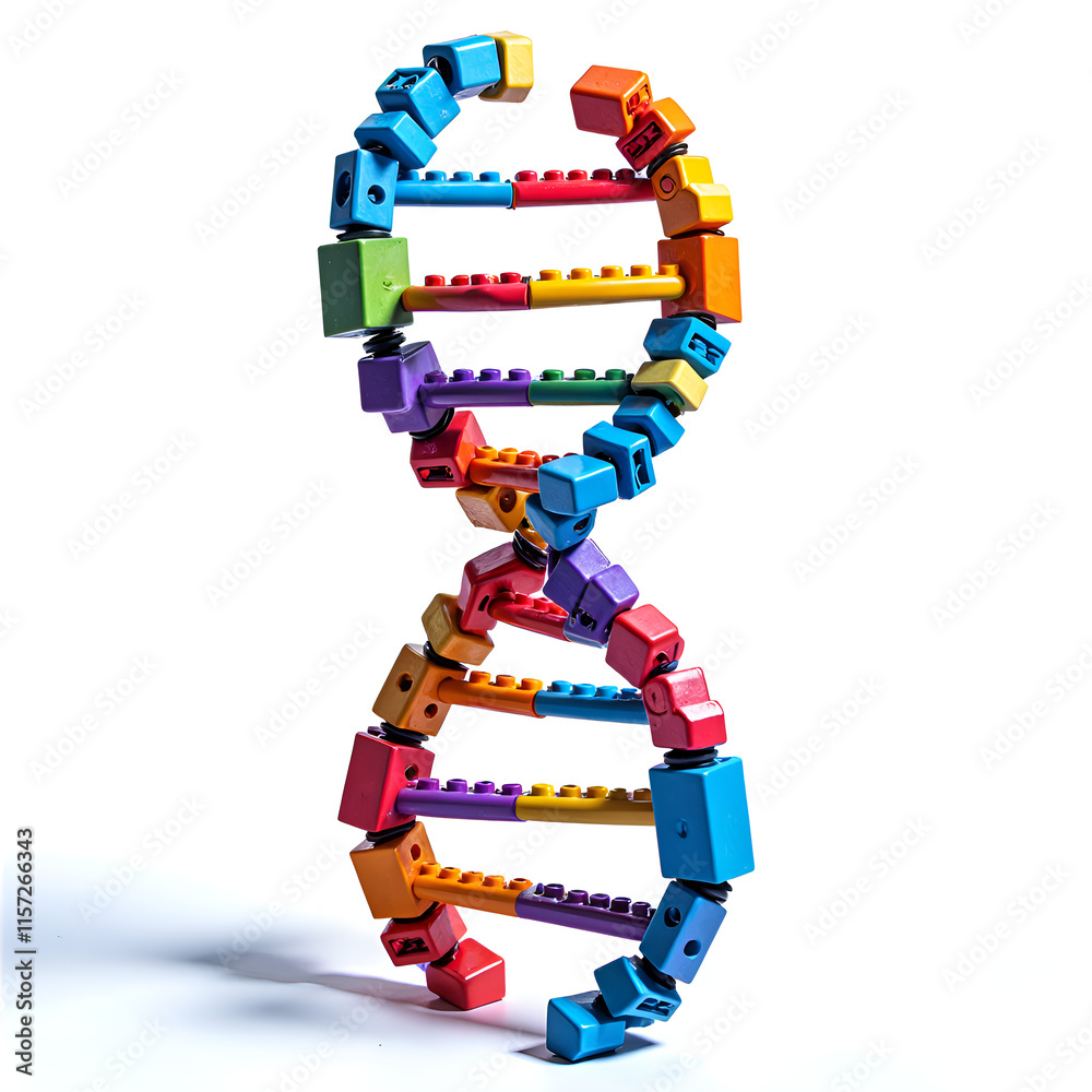 Vibrant dna structure crafted from colorful building blocks, photography of conceptual art concept. Vibrant dna structure crafted from colorful building blocks, photography of conceptual art concept.