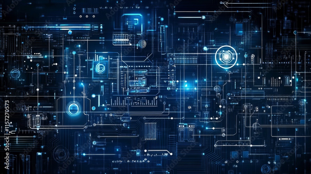 Digital illustration circuit board dark blue background made Minimalistic blueprint Digital illustration circuit board dark blue background made Minimalistic blueprint
