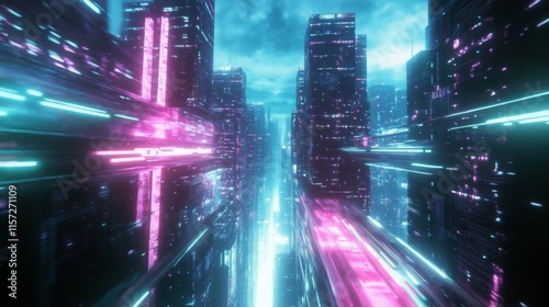 Futuristic cityscape tall buildings skyscrapers are made up abstract
