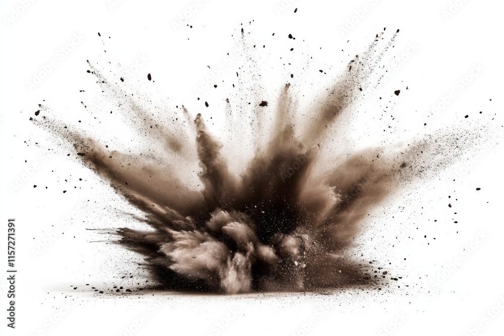 Large explosion dust powder white background appears to Dry soil isolated Large explosion dust powder white background appears to Dry soil isolated