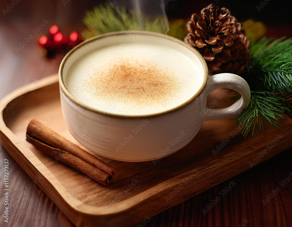 cup of eggnog with cinnamon sticks cup of eggnog with cinnamon sticks