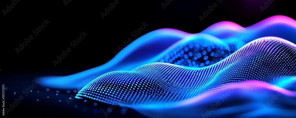 Fototapeta premium A dark background featuring blue gradient light trails, with a luminous blurred motion effect and shining horizontal lines.