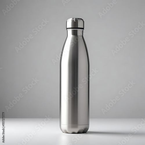 A stainless steel travel thermos with a matte finish, photographed on a plain white backdrop.