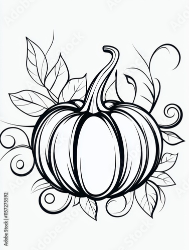 Wallpaper Mural Elegant Black and White Pumpkin Design Surrounded by Delicate Leaves Torontodigital.ca