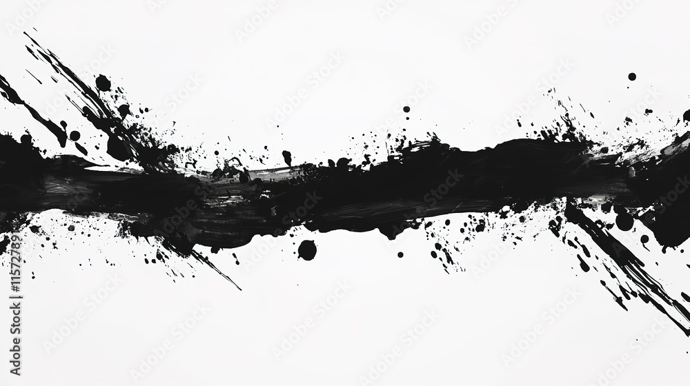 Dynamic black ink splashes create striking contrast against clea