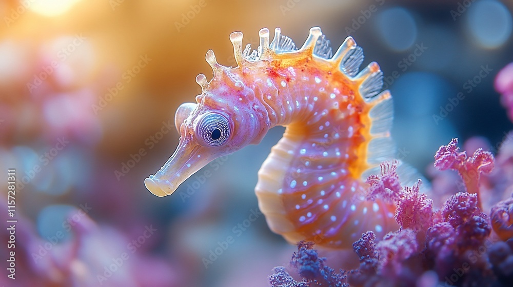 Enchanted Seahorse in Coral Reef: A Stunning Underwater Portrait Enchanted Seahorse in Coral Reef: A Stunning Underwater Portrait