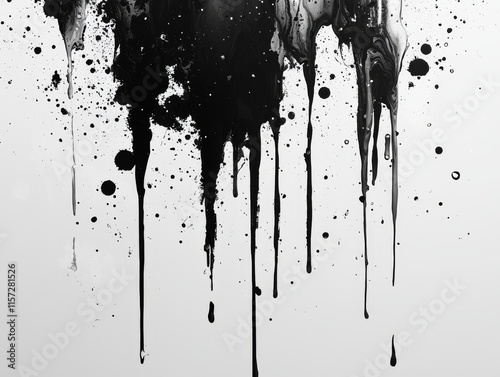 Black ink or paint grunge splatter spots, isolated on a white background, abstract  file with a transparent background, stock illustration image.