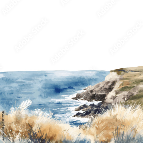 Slika na platnu Coastal watercolor illustration of gentle waves, invoking relaxation and harmony