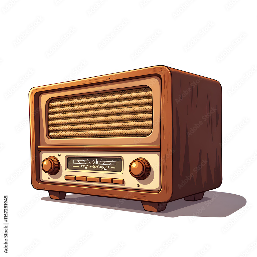 Classic wooden radio with retro design and detailed features perfect for nostalgic collectors and decor enthusiasts, digital illustration of still life concept. Classic wooden radio with retro design and detailed features perfect for nostalgic collectors and decor enthusiasts, digital illustration of still life concept.
