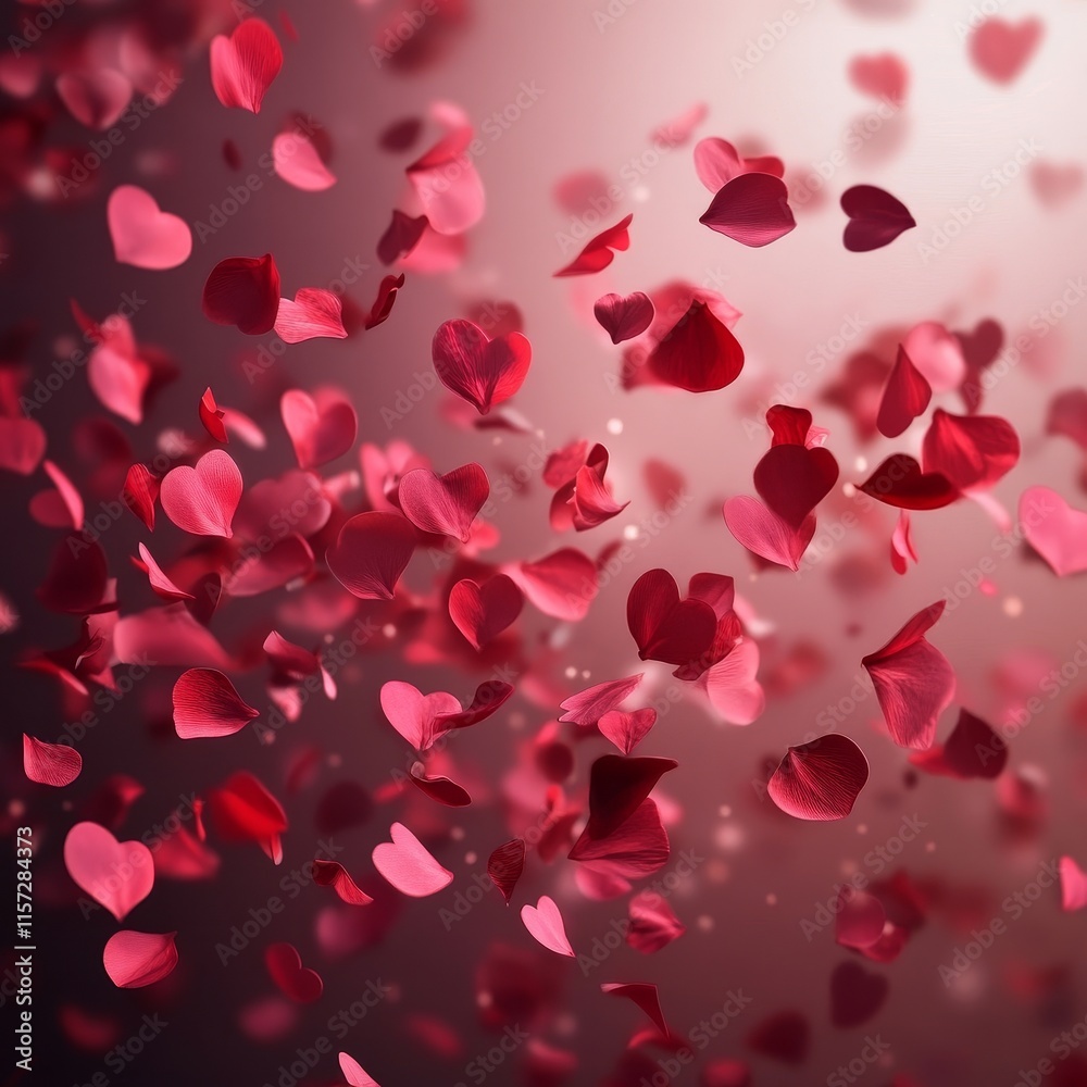 Colorful Heart-Shaped Petals Fall Gracefully in a Romantic Setting During a Special Celebration or Event in a Soft Light Ambiance Colorful Heart-Shaped Petals Fall Gracefully in a Romantic Setting During a Special Celebration or Event in a Soft Light Ambiance