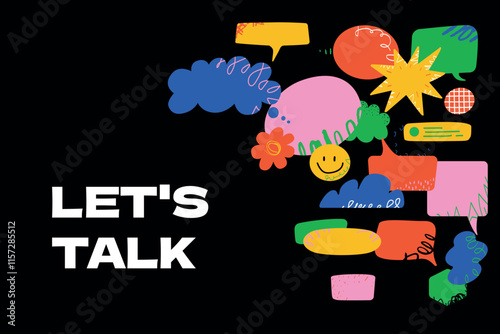 A playful template with bright doodle shapes and thought bubbles, symbolizing the free flow of ideas, creativity and communication.