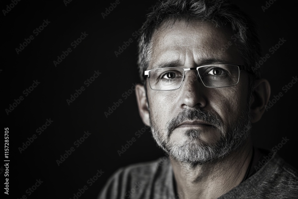 A black-and-white portrait of an older man with a beard and glasses, presenting a strikingly thoughtful and pensive expression in timeless artistic style. A black-and-white portrait of an older man with a beard and glasses, presenting a strikingly thoughtful and pensive expression in timeless artistic style.