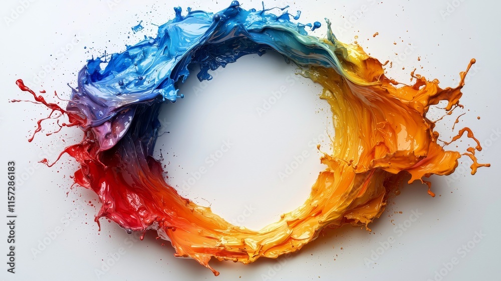 A rainbow-colored splash of paint in a circular form, with an abstract background. Stock. A rainbow-colored splash of paint in a circular form, with an abstract background. Stock.