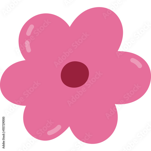 Childish cartoon pink meadow flower isolated on white background. Hand drawn simple spring flower for trendy naive design, decoration, postcard