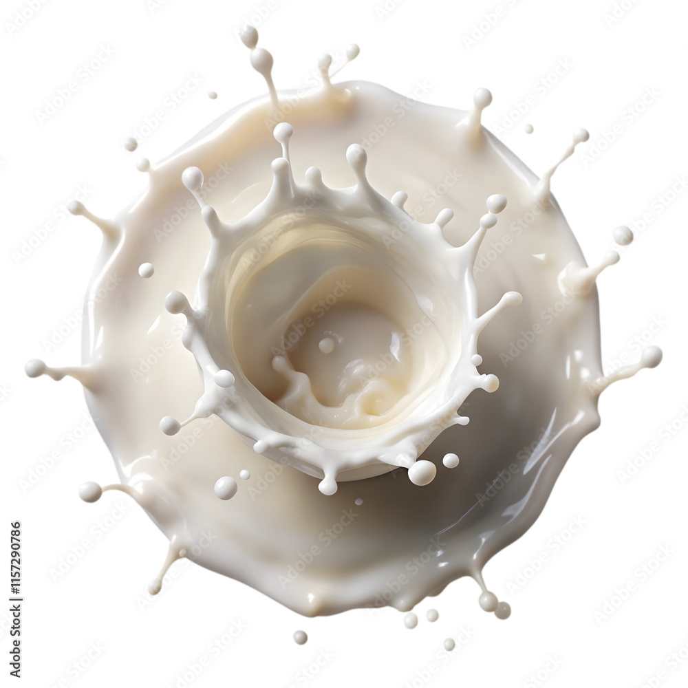 milk splash top view isolated on transparent background