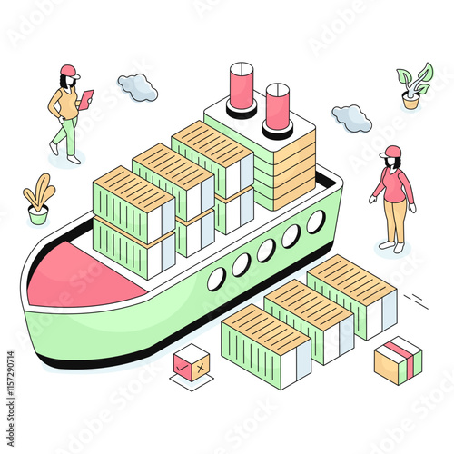 Premium download illustration of cargo boat