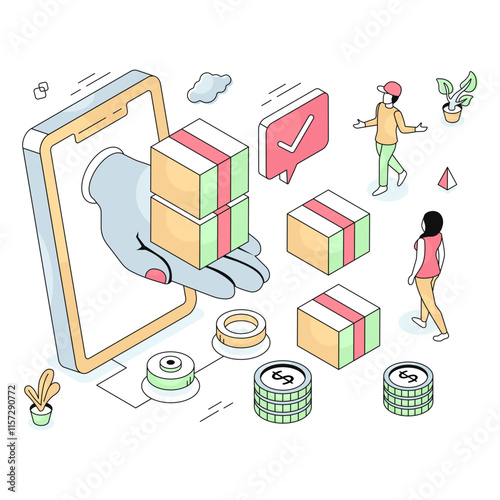 Editable design illustration of giving parcel