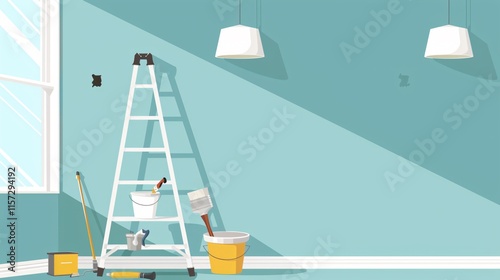 Professional Use of Stepladder and Painting Tools in Empty Room Decor