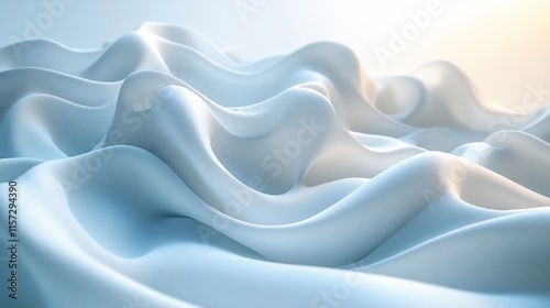 Abstract Blue and White Fluid Landscape: A Serene Digital Art Piece