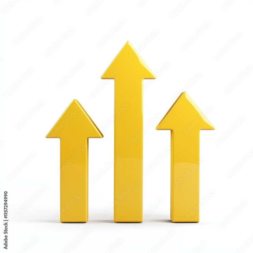 Growth Indicators Represented by Three Upward Arrows in Bright Yellow Color, Symbolizing Progress and Success in Business or Personal Development Growth Indicators Represented by Three Upward Arrows in Bright Yellow Color, Symbolizing Progress and Success in Business or Personal Development
