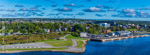 A panorama view over an industrial area on the coast at Sydney, Nova Scotia, Canada in the fall