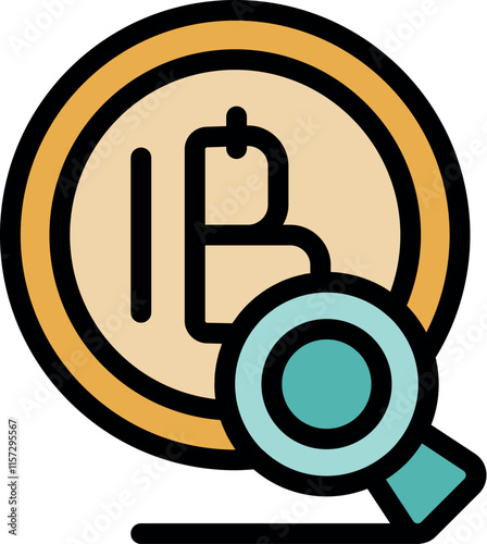 Magnifying glass examining cryptocurrency coin, symbolizing blockchain analysis, investment research, and due diligence in digital finance