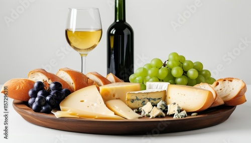 French Cheese and Wine Platter for Bastille Day Celebration with Bread and Grapes photo