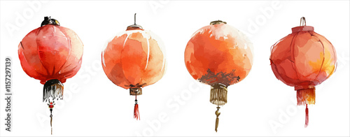 Chinese lantern watercolor painting, New Year, Lunar New Year, festive, Chinatown, Kongming lantern, prayer, blessing lantern