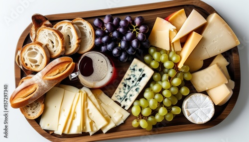 Elegant French Cheese Plate Featuring Assorted Cheeses and Fresh Fruits for Festive Occasions photo