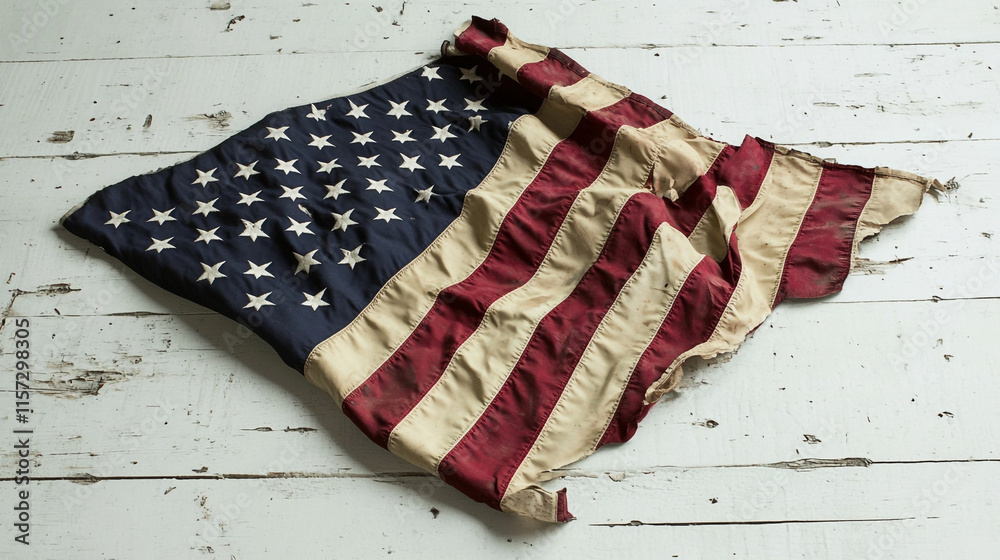 Fototapeta premium Worn American flag displayed to honor service members on Memorial Day. 