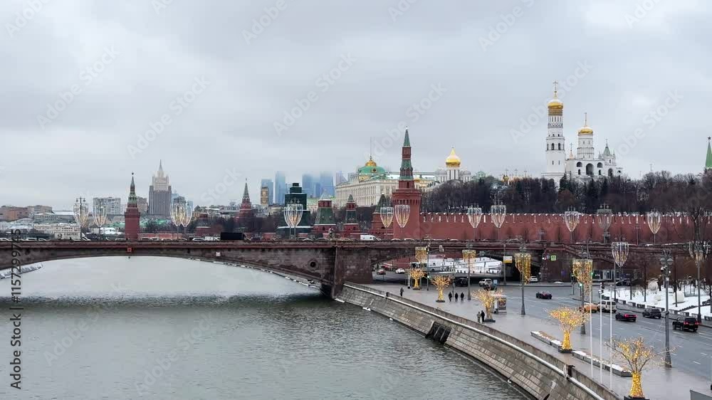 Moscow river and Kremlin in December Moscow river and Kremlin in December