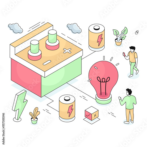 A isometric  design illustration of car battery