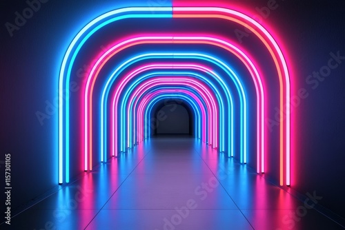 A vivid digital tunnel featuring dynamic blue and pink light trails.