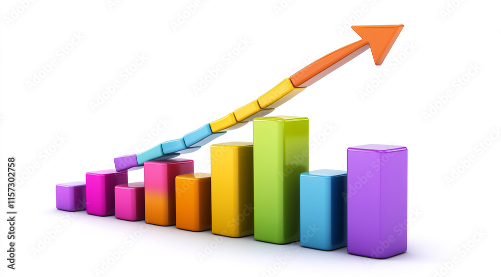Colorful graph with an arrow pointing upward, isolated on a white background Colorful graph with an arrow pointing upward, isolated on a white background