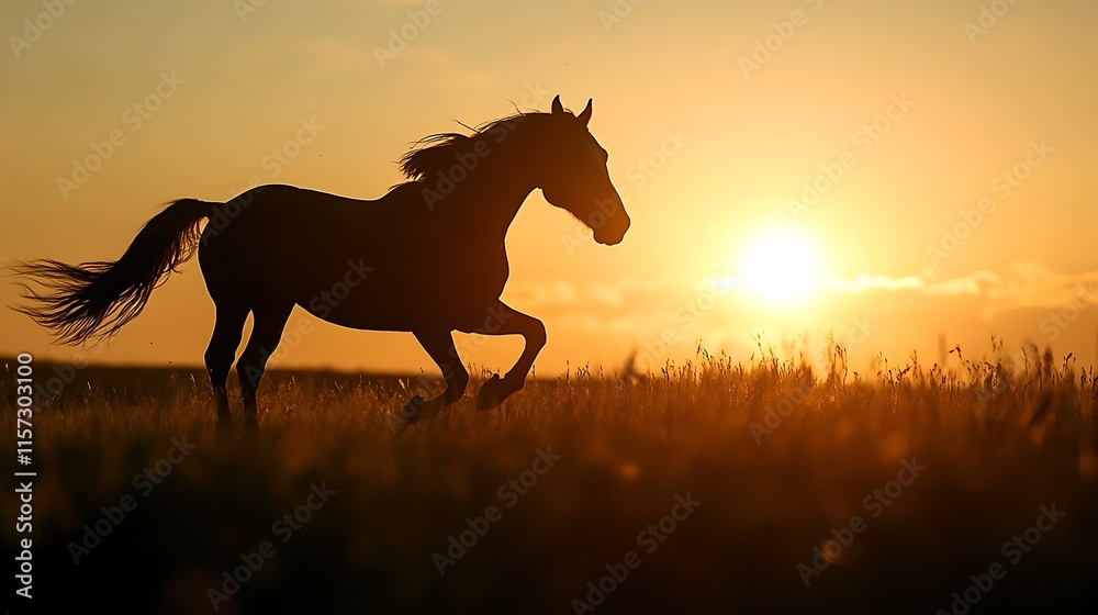 Silhouette of a Horse: Capture a silhouette of a horse running through a field Silhouette of a Horse: Capture a silhouette of a horse running through a field