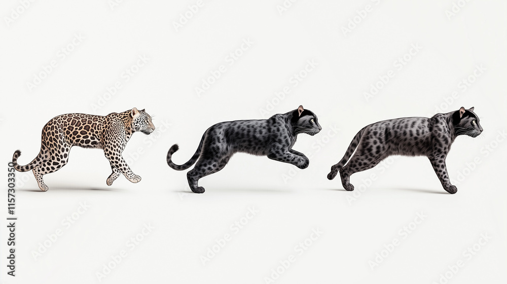 Fototapeta premium Elegante schwarze Pantherin sprintet über den Boden in dynamischer Pose