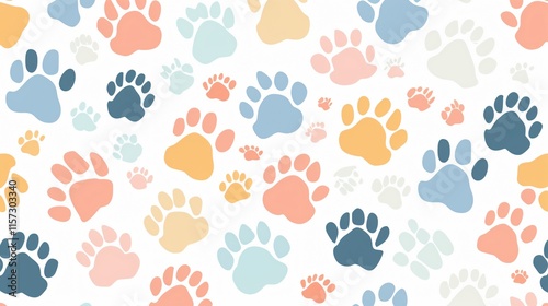Wallpaper Mural Cartoon Paw Seamless Pattern on White Background for Creative Designs Torontodigital.ca