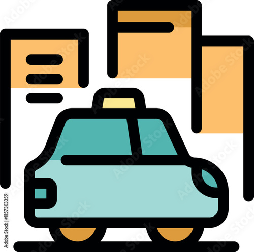 Taxi cab driving in urban city environment with buildings in the background, representing transportation, travel, and commuting