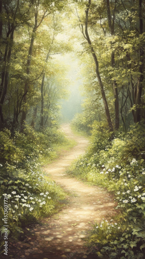 Dreamy forest path A quiet woodland path bathed in soft morning light, evoking calm. HD phone wallpaper Dreamy forest path A quiet woodland path bathed in soft morning light, evoking calm. HD phone wallpaper