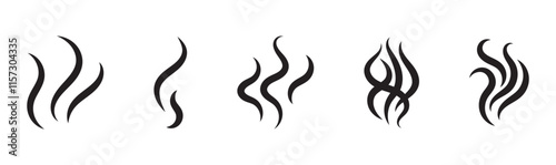 Smoke steam icon vector logo set. Smoke smell, steam aroma heat icon illustration. Hot vapor fire doodle line logo. Hit stink, coffee, fragrance flame elements. Vector illustration.