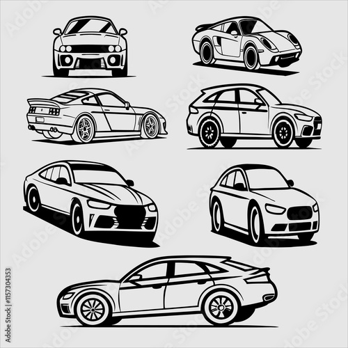 Set of Six Car Illustrations