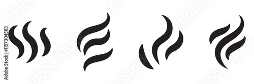 Smoke steam icon vector logo set. Smoke smell, steam aroma heat icon illustration. Hot vapor fire doodle line logo. Hit stink, coffee, fragrance flame elements. Vector illustration.