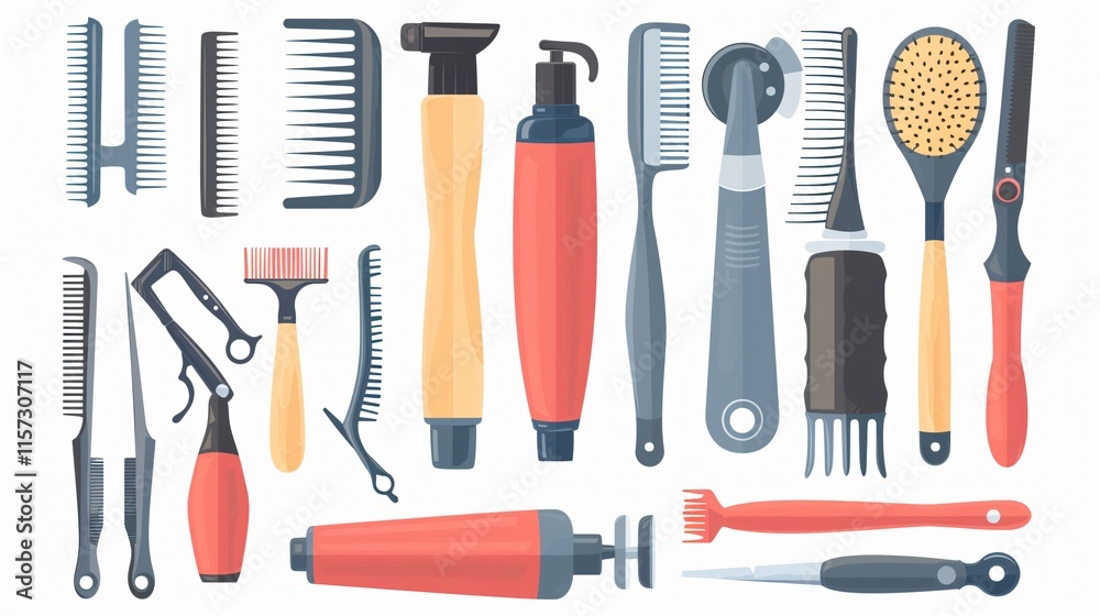 Professional Hairdresser Tools on Table Vector Styling Flat Design Professional Hairdresser Tools on Table Vector Styling Flat Design