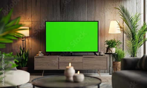 Wallpaper Mural Modern living room with a green screen TV display. Torontodigital.ca