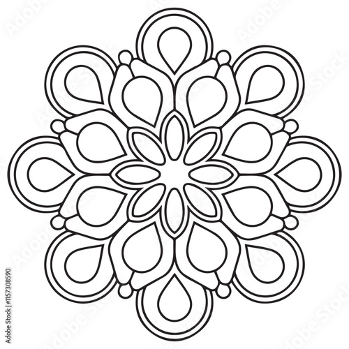 Striking Minimalist Mandala with Symmetrical Patterns and Bold Lines Adults Coloring Book Page photo