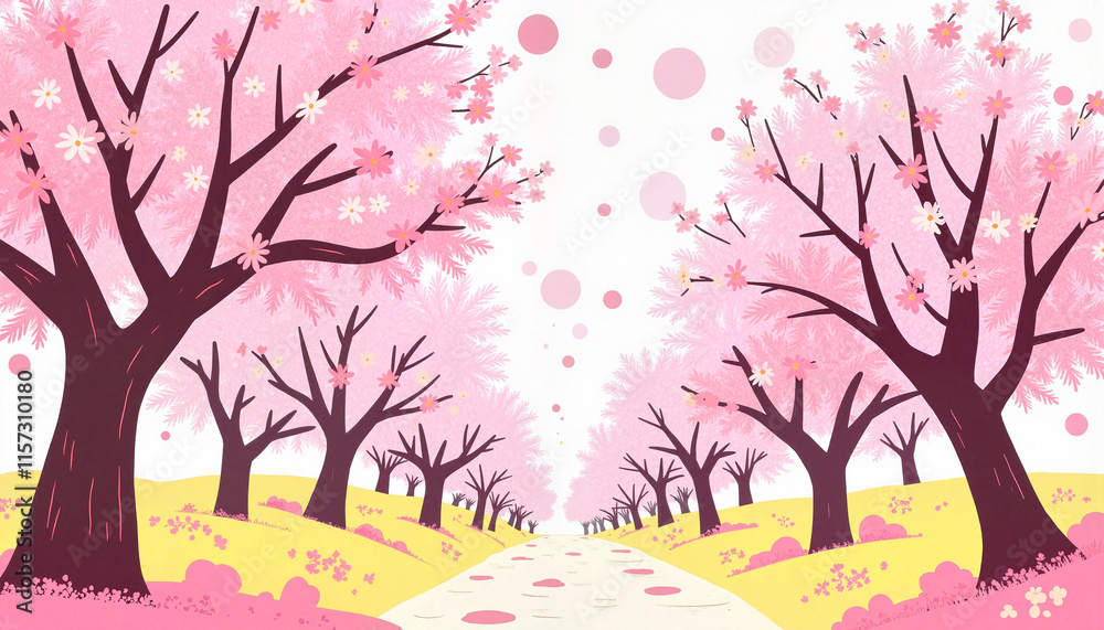 Fototapeta premium Watercolor illustration of blooming cherry blossom trees