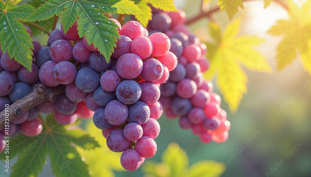 Ripe grapes on vine in green natural background Ripe grapes on vine in green natural background