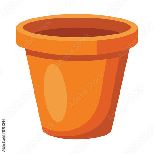 Illustration of Orange terracotta flower pot isolated on white