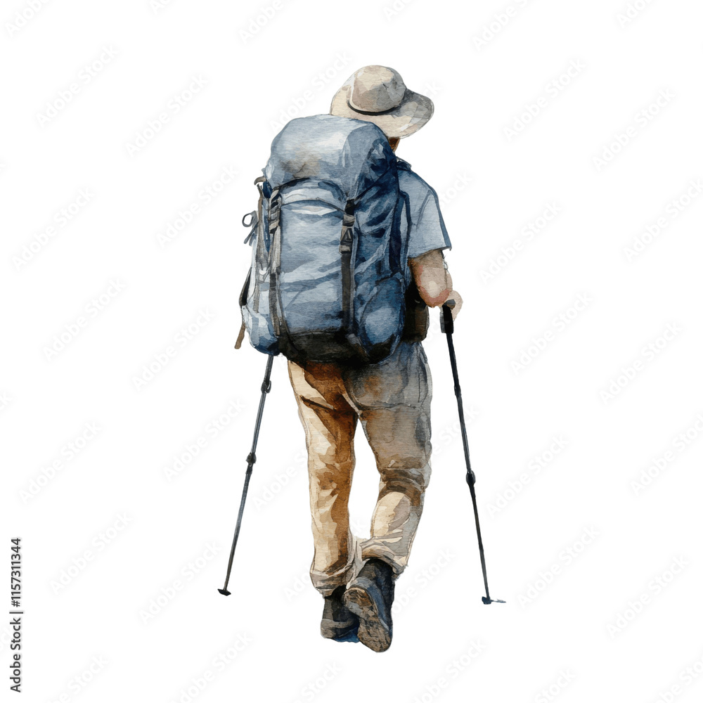 Hiking watercolor illustration, isolated on transparent background. Adventurous and scenic outdoor themes. Hiking watercolor illustration, isolated on transparent background. Adventurous and scenic outdoor themes.